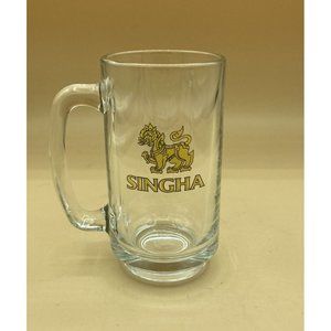 Singha Beer Stein Thailand Lion Logo Glass Mug 5.5” Tall